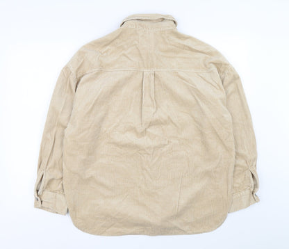 George Mens Beige Cotton Button-Up Size 14 Collared Button