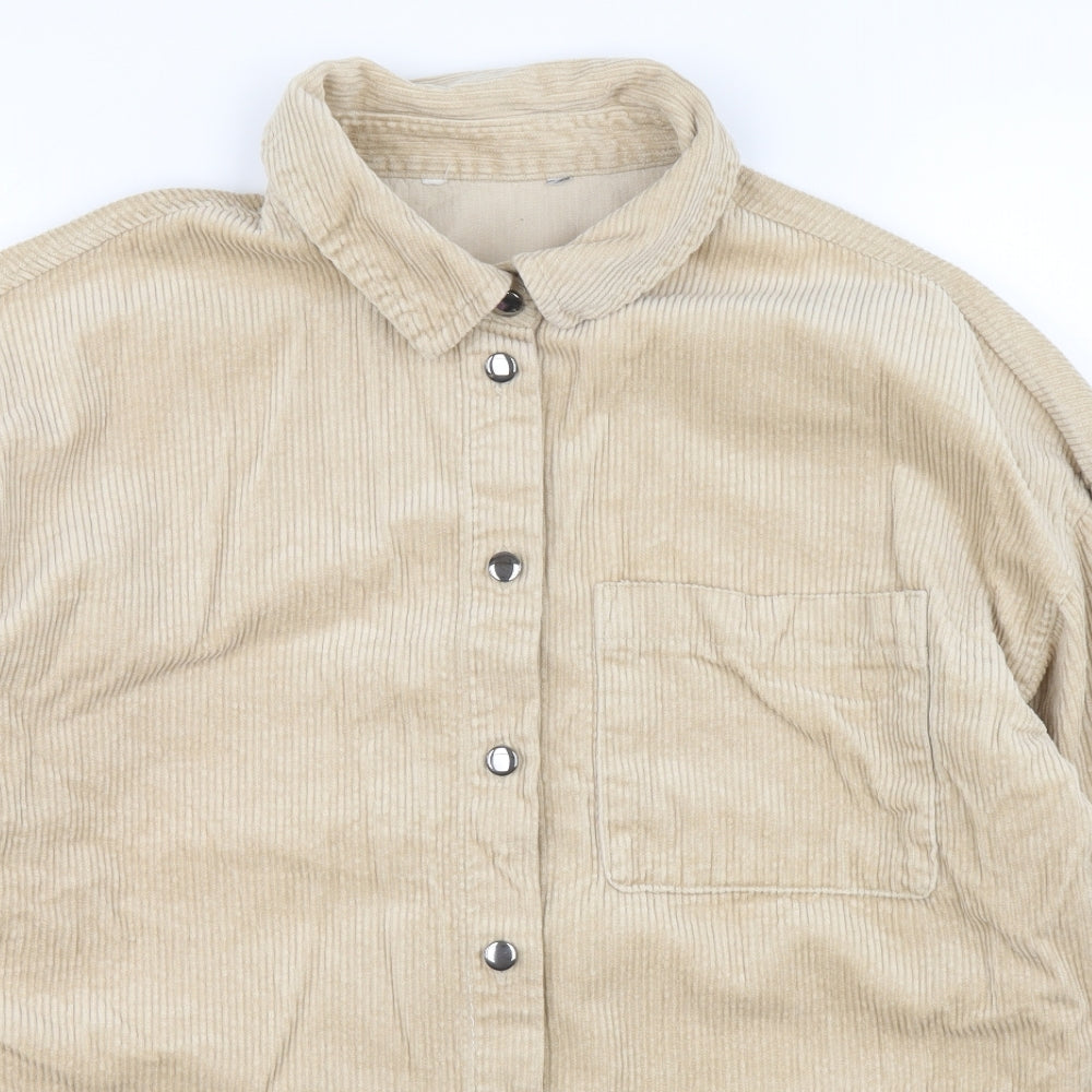 George Mens Beige Cotton Button-Up Size 14 Collared Button