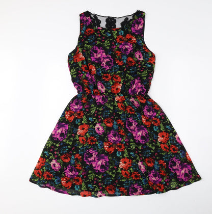 Fun & Flirt Womens Multicoloured Floral Polyester Fit & Flare Size M Boat Neck Pullover - Lace Detail