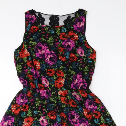 Fun & Flirt Womens Multicoloured Floral Polyester Fit & Flare Size M Boat Neck Pullover - Lace Detail