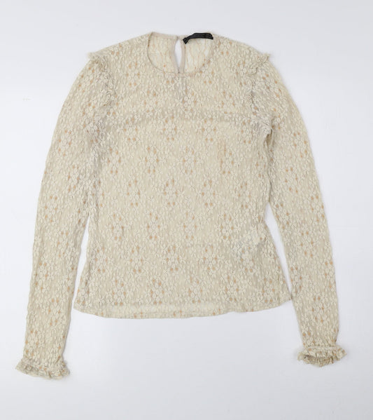 Womens UK Size S Trafaluc Beige Basic Blouse