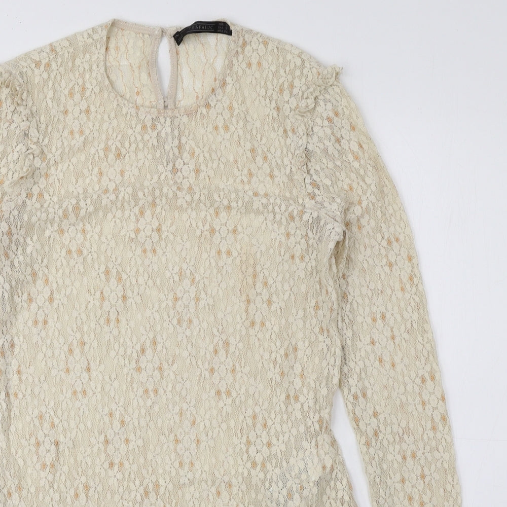 Womens UK Size S Trafaluc Beige Basic Blouse