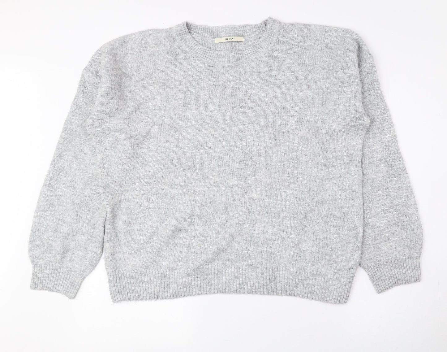 George Womens Grey Round Neck Acrylic Pullover Jumper Size L