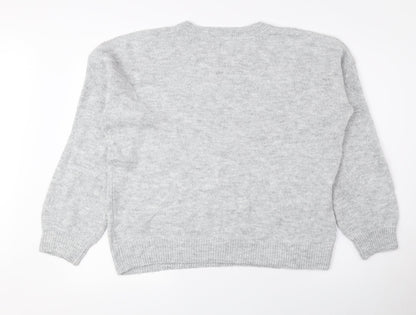 George Womens Grey Round Neck Acrylic Pullover Jumper Size L