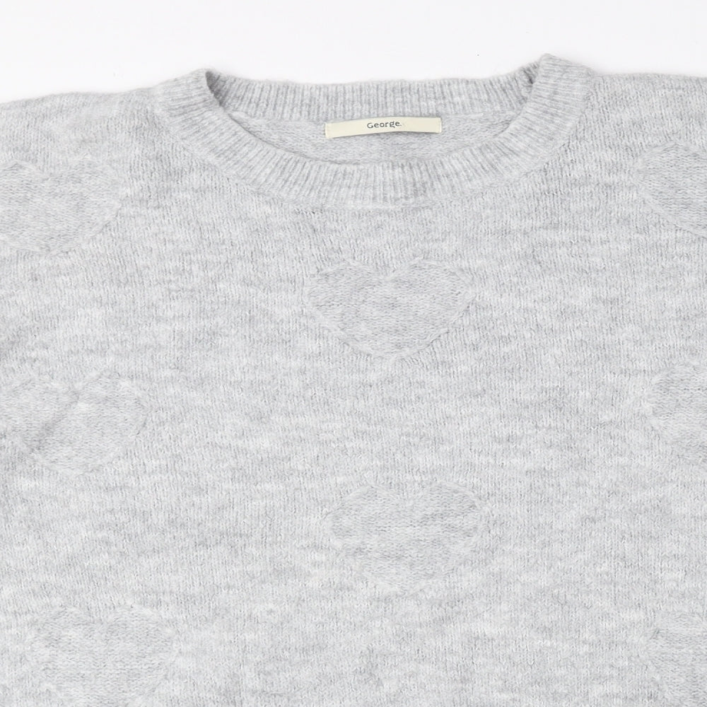 George Womens Grey Round Neck Acrylic Pullover Jumper Size L