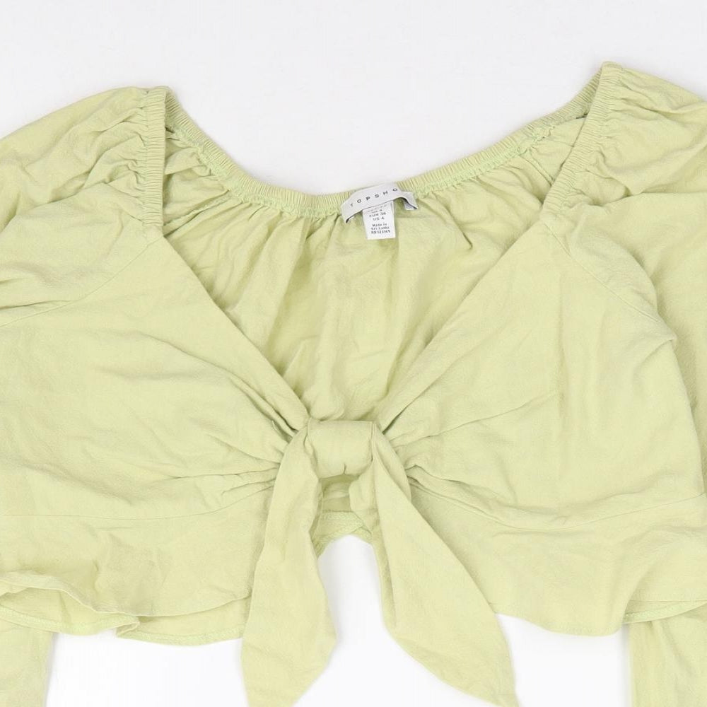 Womens UK Size 8 Topshop Green Cropped Blouse