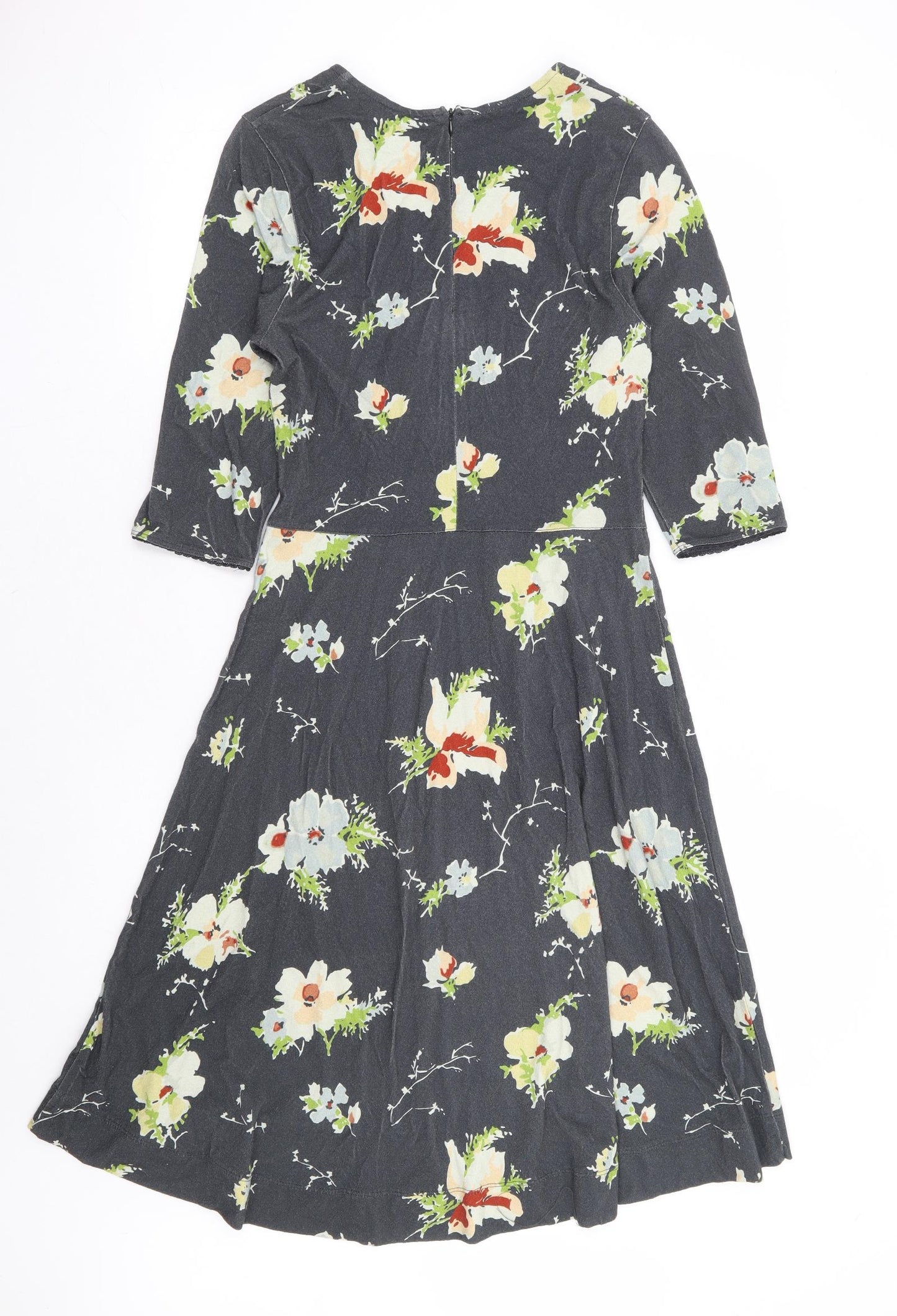 Ti Mo Womens Grey Floral Polyester Fit & Flare Size S Round Neck Zip