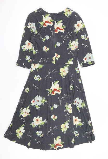 Ti Mo Womens Grey Floral Polyester Fit & Flare Size S Round Neck Zip