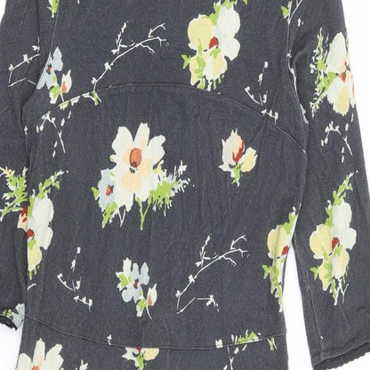 Ti Mo Womens Grey Floral Polyester Fit & Flare Size S Round Neck Zip