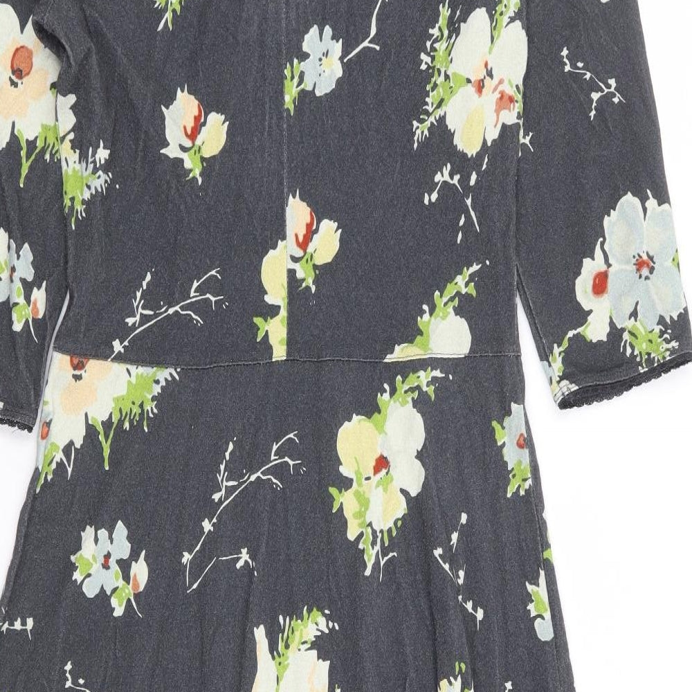 Ti Mo Womens Grey Floral Polyester Fit & Flare Size S Round Neck Zip