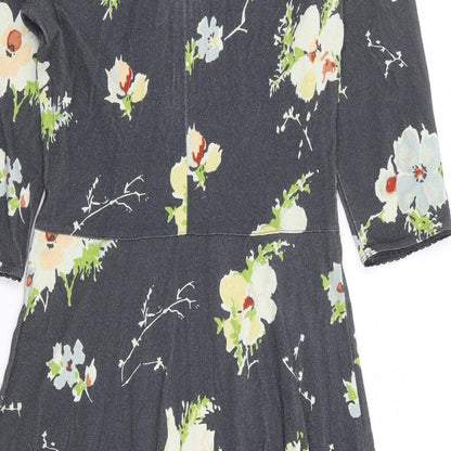 Ti Mo Womens Grey Floral Polyester Fit & Flare Size S Round Neck Zip