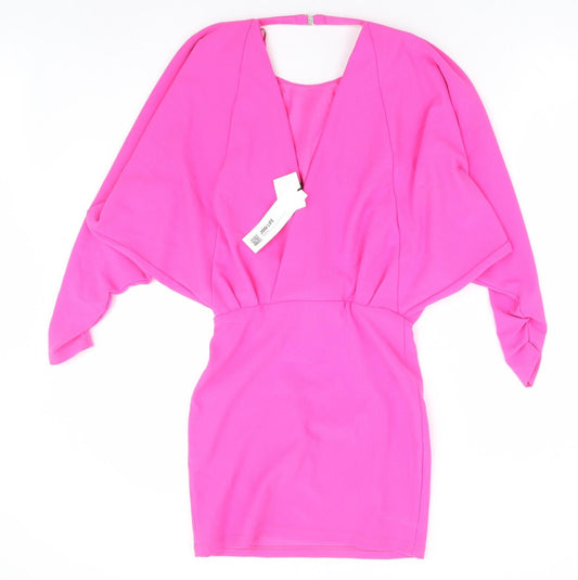 Zara Womens Pink Polyester A-Line Size XS Round Neck Hook & Eye - Batwing Top