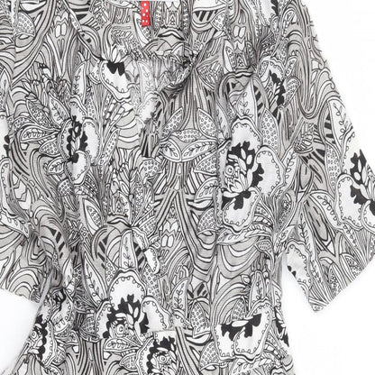 World Womens Black Floral Linen Wrap Dress Size XS Collared Button