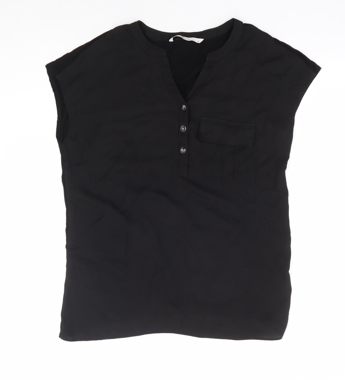 TU Womens Black Polyester Basic Blouse Size 10 V-Neck