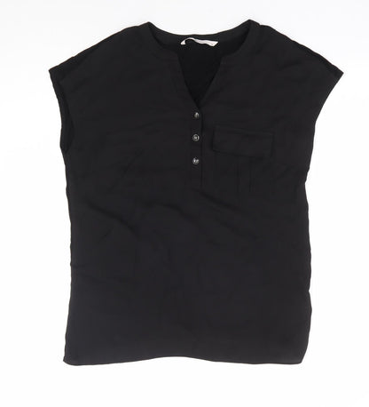 TU Womens Black Polyester Basic Blouse Size 10 V-Neck