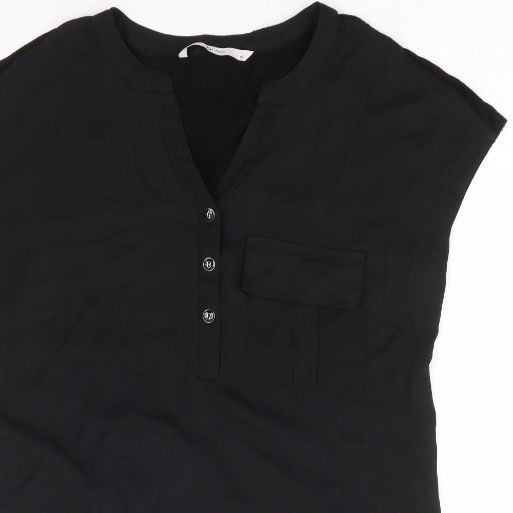 TU Womens Black Polyester Basic Blouse Size 10 V-Neck