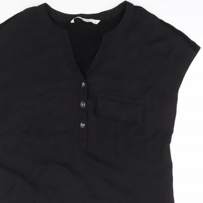 TU Womens Black Polyester Basic Blouse Size 10 V-Neck