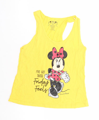 Primark Womens Yellow 100% Cotton Basic T-Shirt Size 10 Scoop Neck - Minnie Mouse Friday Feels