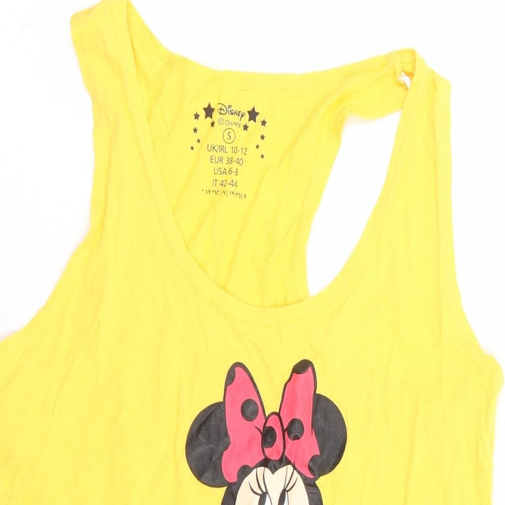 Primark Womens Yellow 100% Cotton Basic T-Shirt Size 10 Scoop Neck - Minnie Mouse Friday Feels