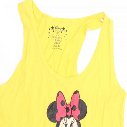 Primark Womens Yellow 100% Cotton Basic T-Shirt Size 10 Scoop Neck - Minnie Mouse Friday Feels