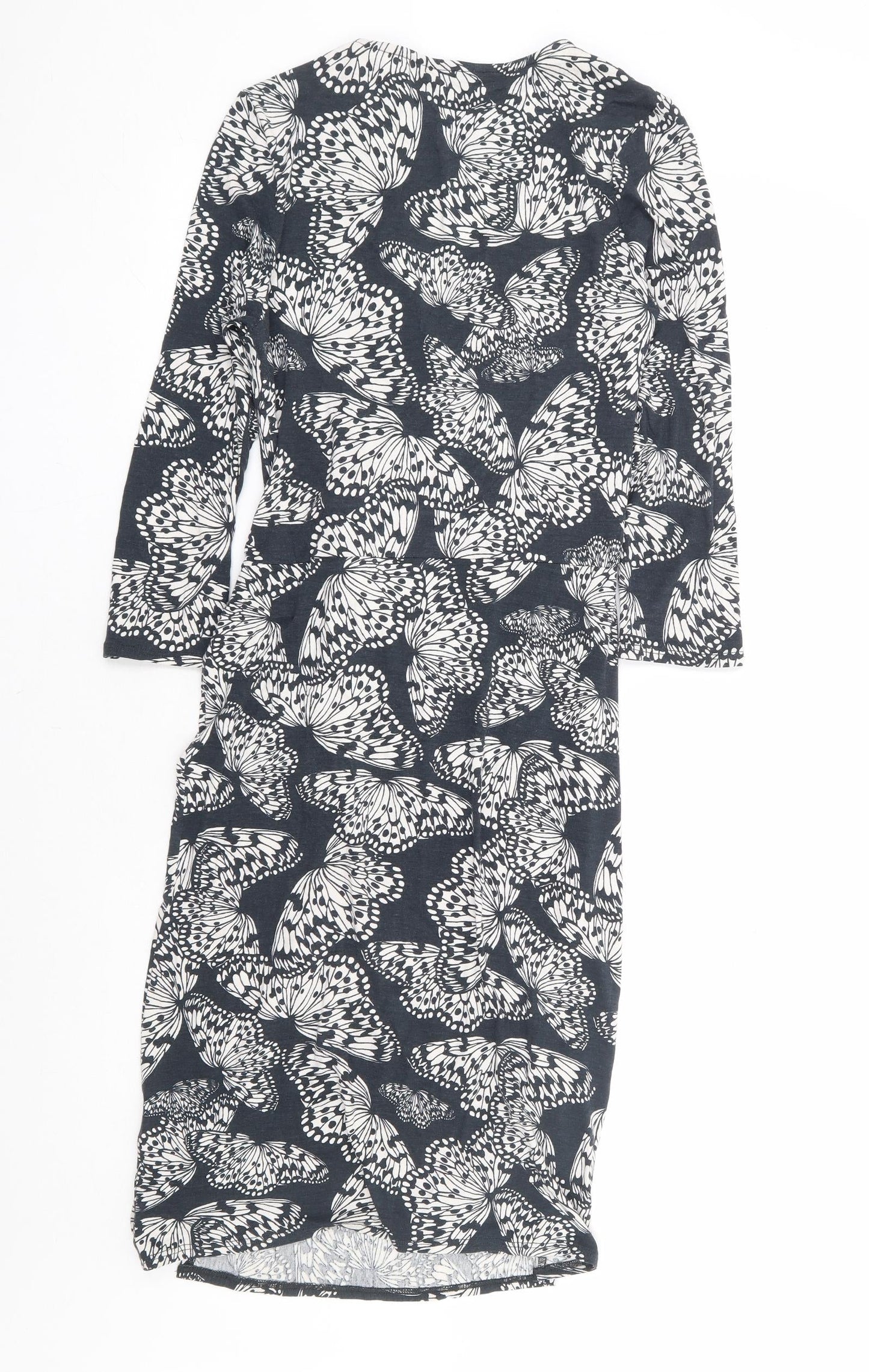 Phase Eight Womens Grey Geometric Viscose Wrap Dress Size 10 V-Neck Pullover - Butterfly Faux Wrap