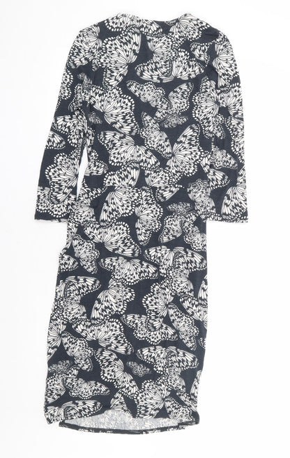 Phase Eight Womens Grey Geometric Viscose Wrap Dress Size 10 V-Neck Pullover - Butterfly Faux Wrap