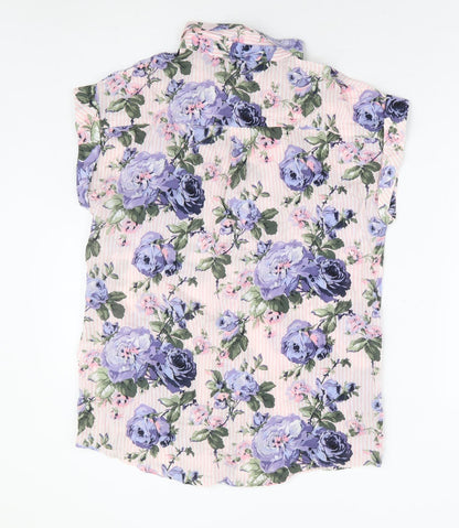 Oasis Womens Pink Floral Viscose Basic Button-Up Size 10 Collared