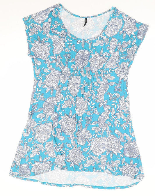 BHS Womens Blue Floral Viscose A-Line Size L Scoop Neck Pullover