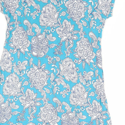 BHS Womens Blue Floral Viscose A-Line Size L Scoop Neck Pullover