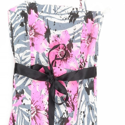 West One Womens Grey Floral Cotton Fit & Flare Size 8 Square Neck Zip
