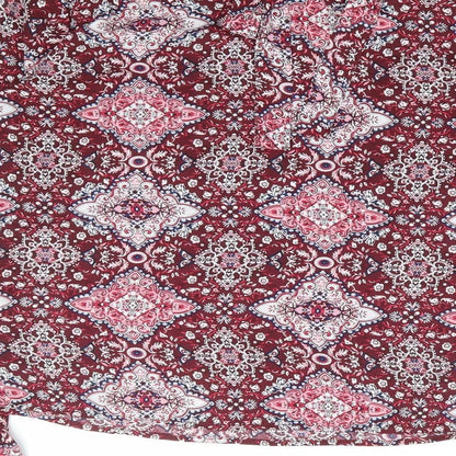 Primark Womens Red Floral Polyester Basic Blouse Size 6 Round Neck - Bell Sleeve