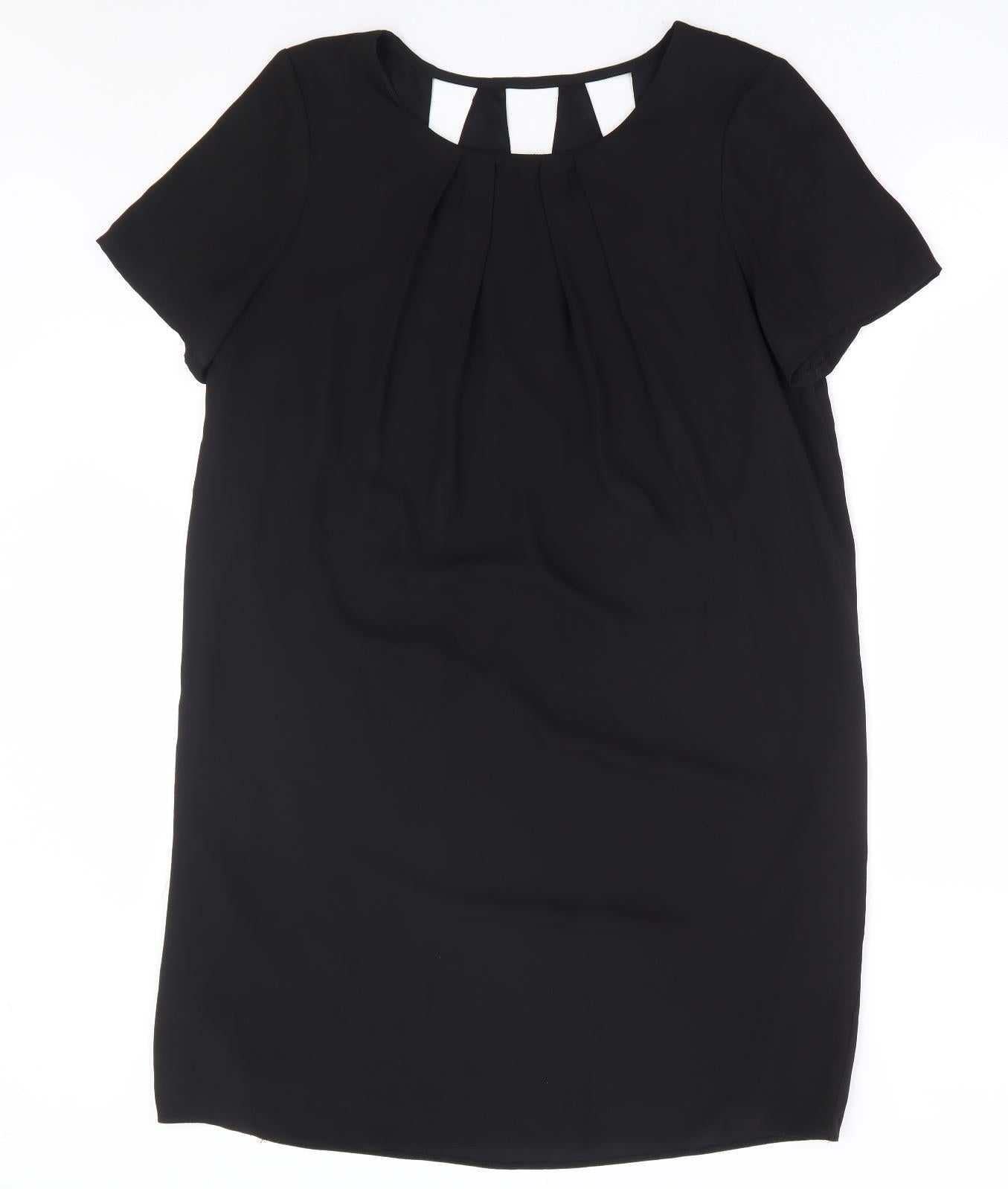 Tu Womens Black Polyester Shift Size 12 Round Neck Pullover - Cut Out Back Detail