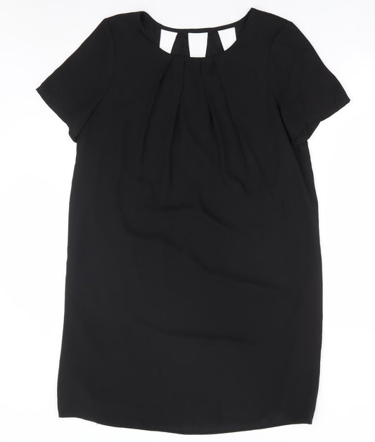 Tu Womens Black Polyester Shift Size 12 Round Neck Pullover - Cut Out Back Detail