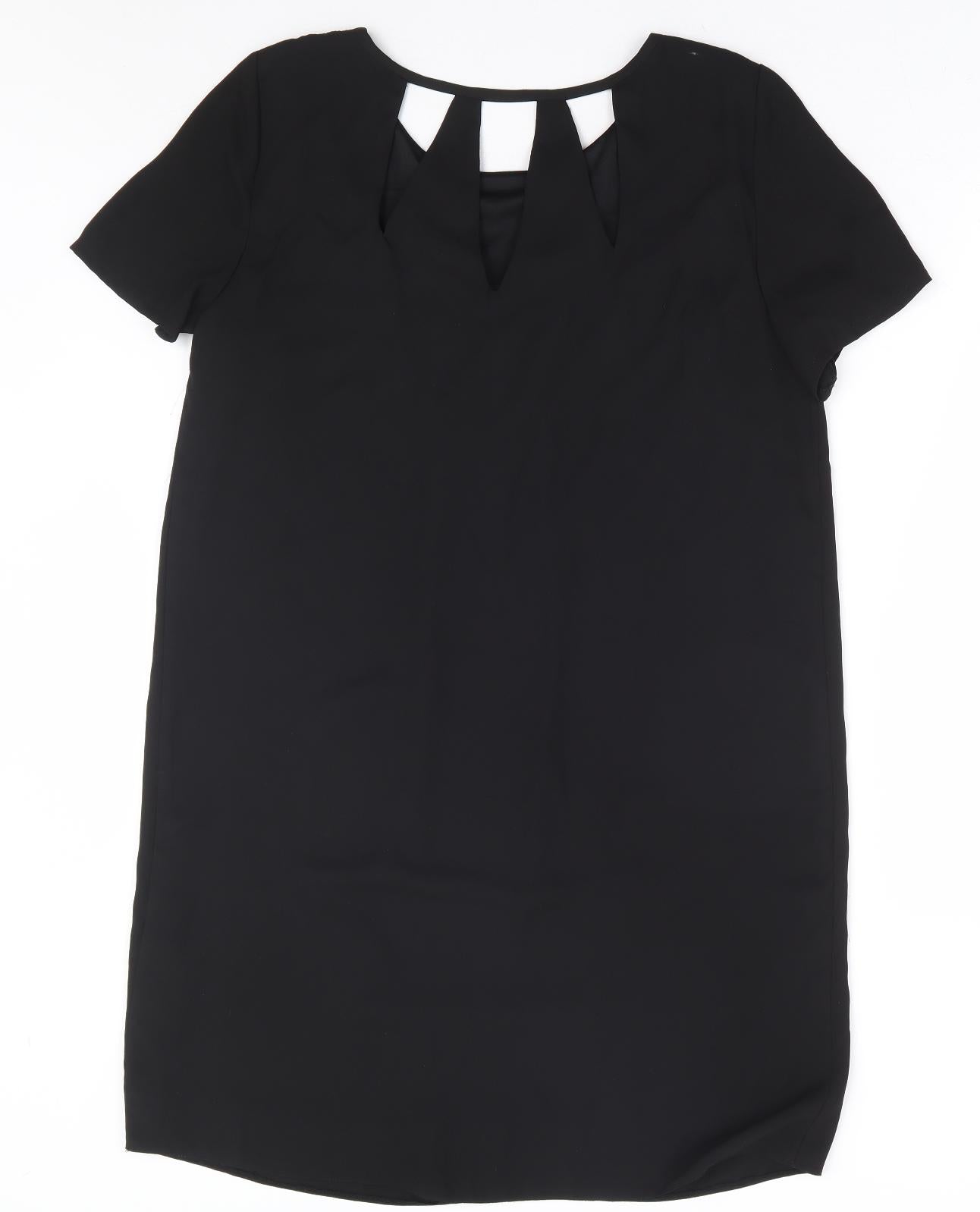 Tu Womens Black Polyester Shift Size 12 Round Neck Pullover - Cut Out Back Detail