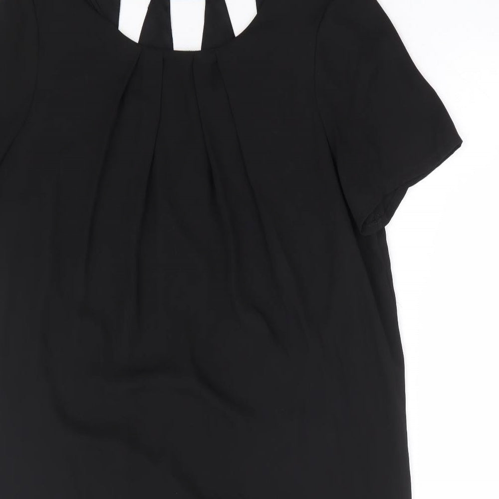 Tu Womens Black Polyester Shift Size 12 Round Neck Pullover - Cut Out Back Detail