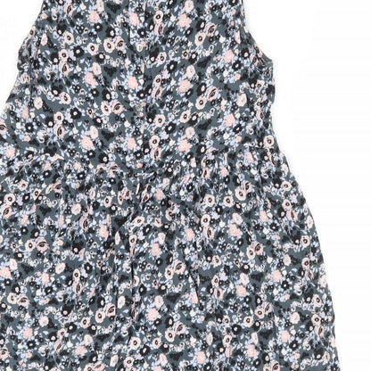Divided by H&M Womens Grey Floral Viscose Fit & Flare Size 10 Scoop Neck Button