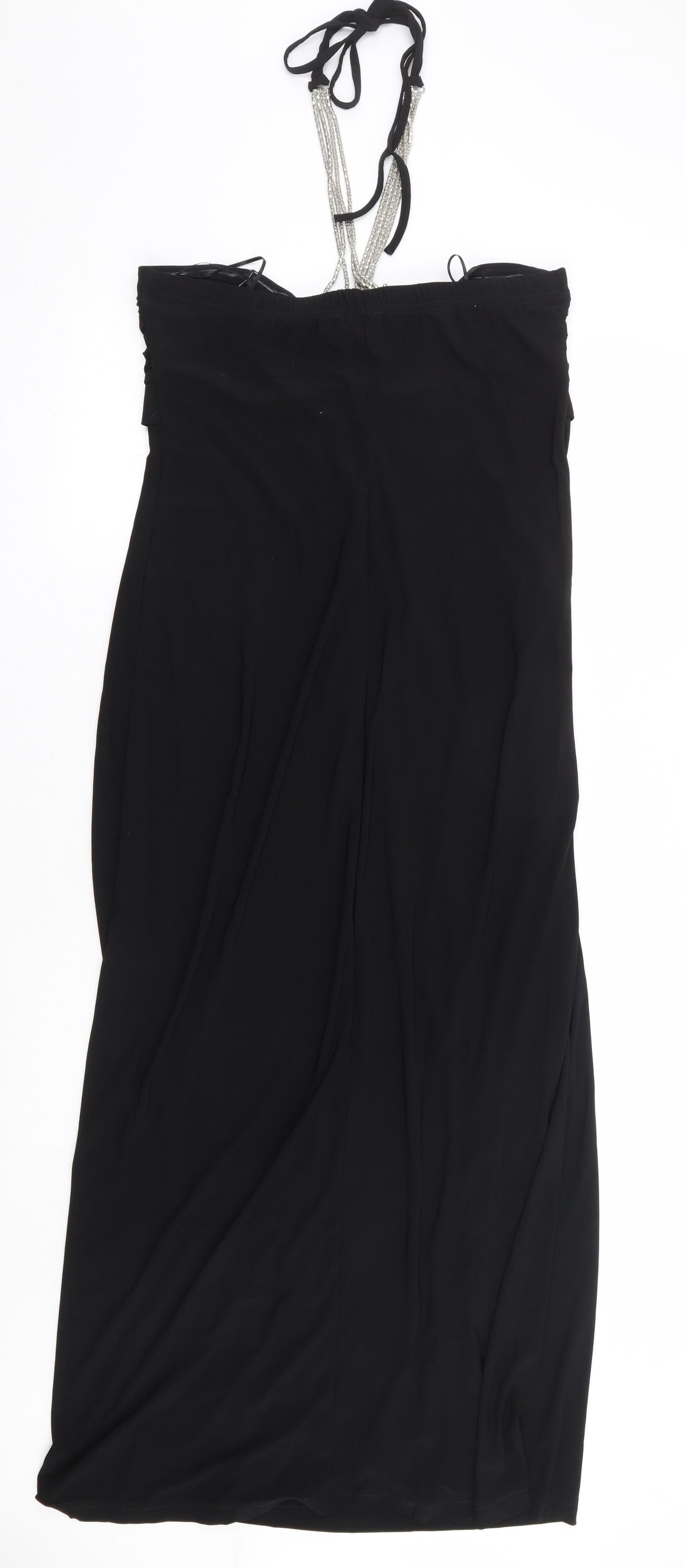 Roman Originals Womens Black Polyester Maxi Size 12 Halter Tie