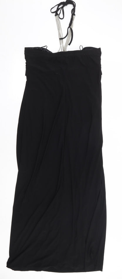 Roman Originals Womens Black Polyester Maxi Size 12 Halter Tie