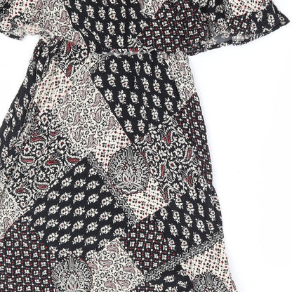 Topshop Womens Black Floral Viscose A-Line Size 8 Off the Shoulder Pullover - Patchwork Bardot