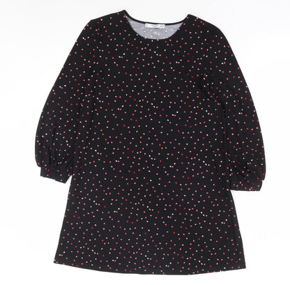 Mango Womens Black Polka Dot Polyester A-Line Size XS Round Neck Pullover