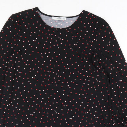 Mango Womens Black Polka Dot Polyester A-Line Size XS Round Neck Pullover