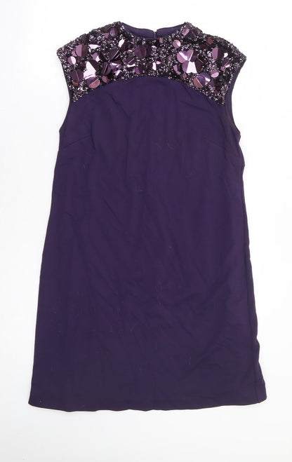 Coast Womens Purple Viscose A-Line Size 10 Round Neck Zip