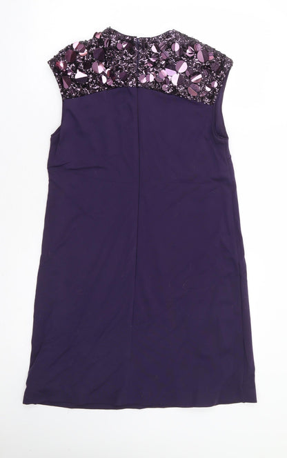 Coast Womens Purple Viscose A-Line Size 10 Round Neck Zip