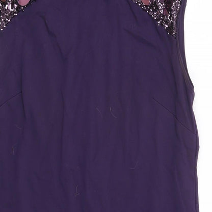 Coast Womens Purple Viscose A-Line Size 10 Round Neck Zip