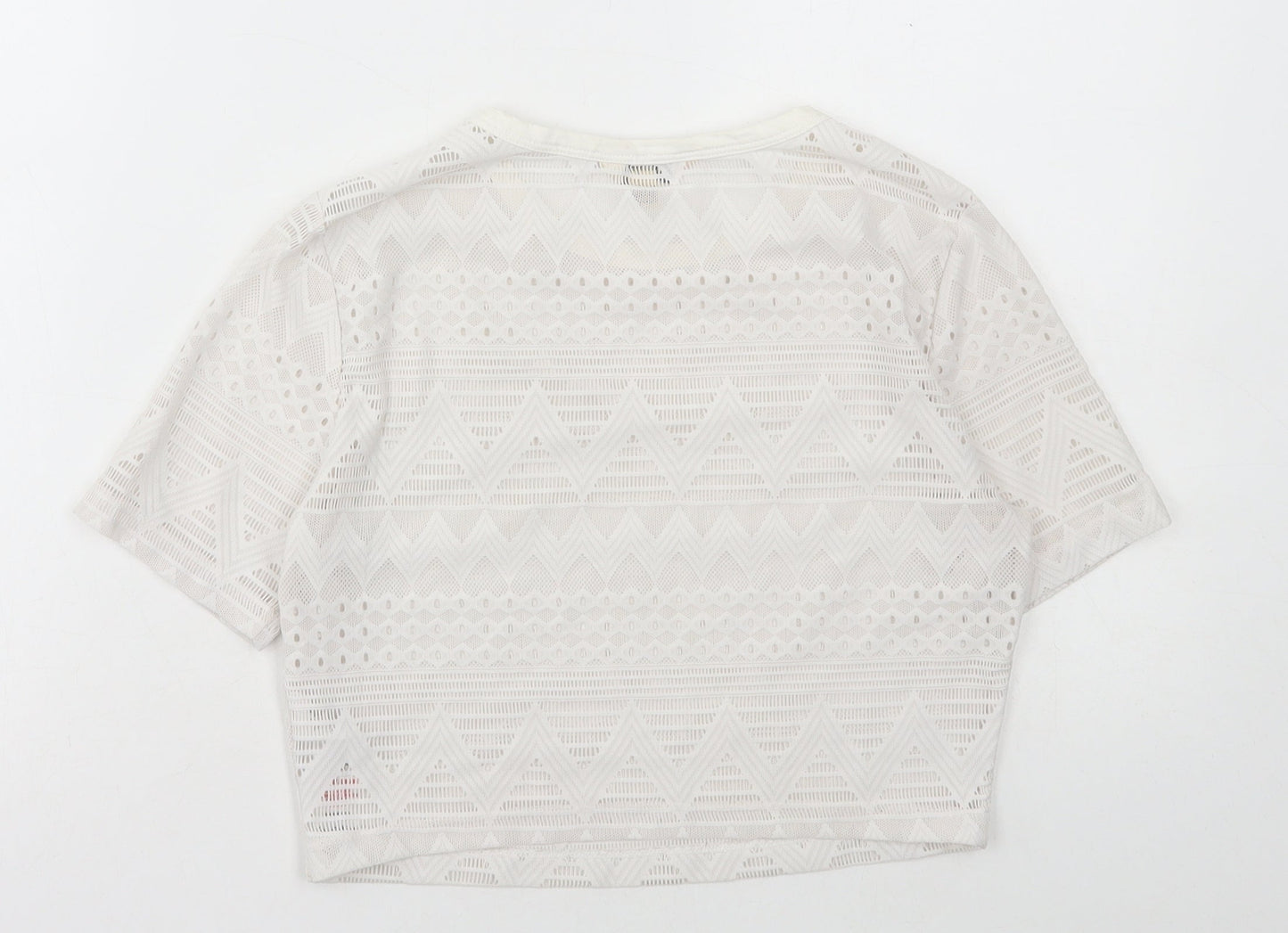 Miss Selfridge Womens White Polyamide Cropped T-Shirt Size 10 Round Neck