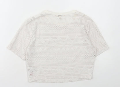 Miss Selfridge Womens White Polyamide Cropped T-Shirt Size 10 Round Neck