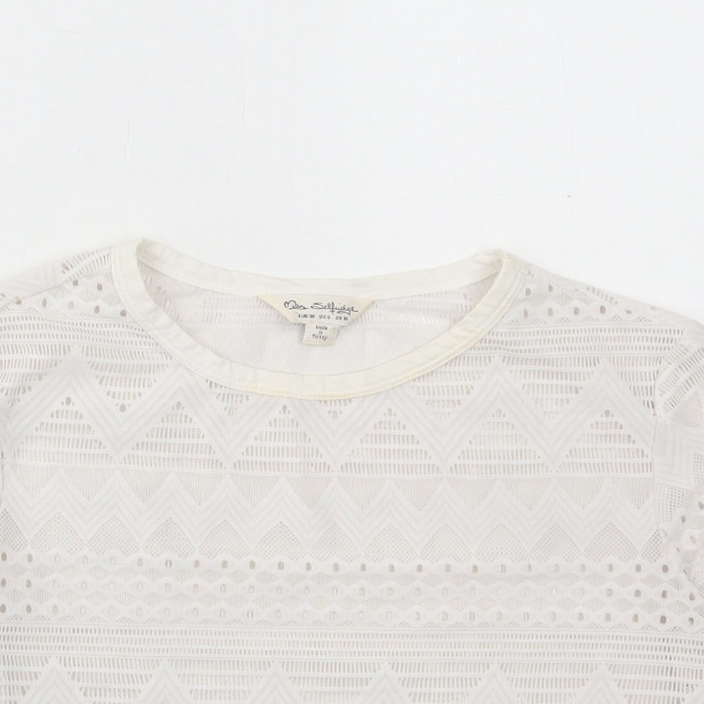 Miss Selfridge Womens White Polyamide Cropped T-Shirt Size 10 Round Neck
