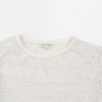 Miss Selfridge Womens White Polyamide Cropped T-Shirt Size 10 Round Neck