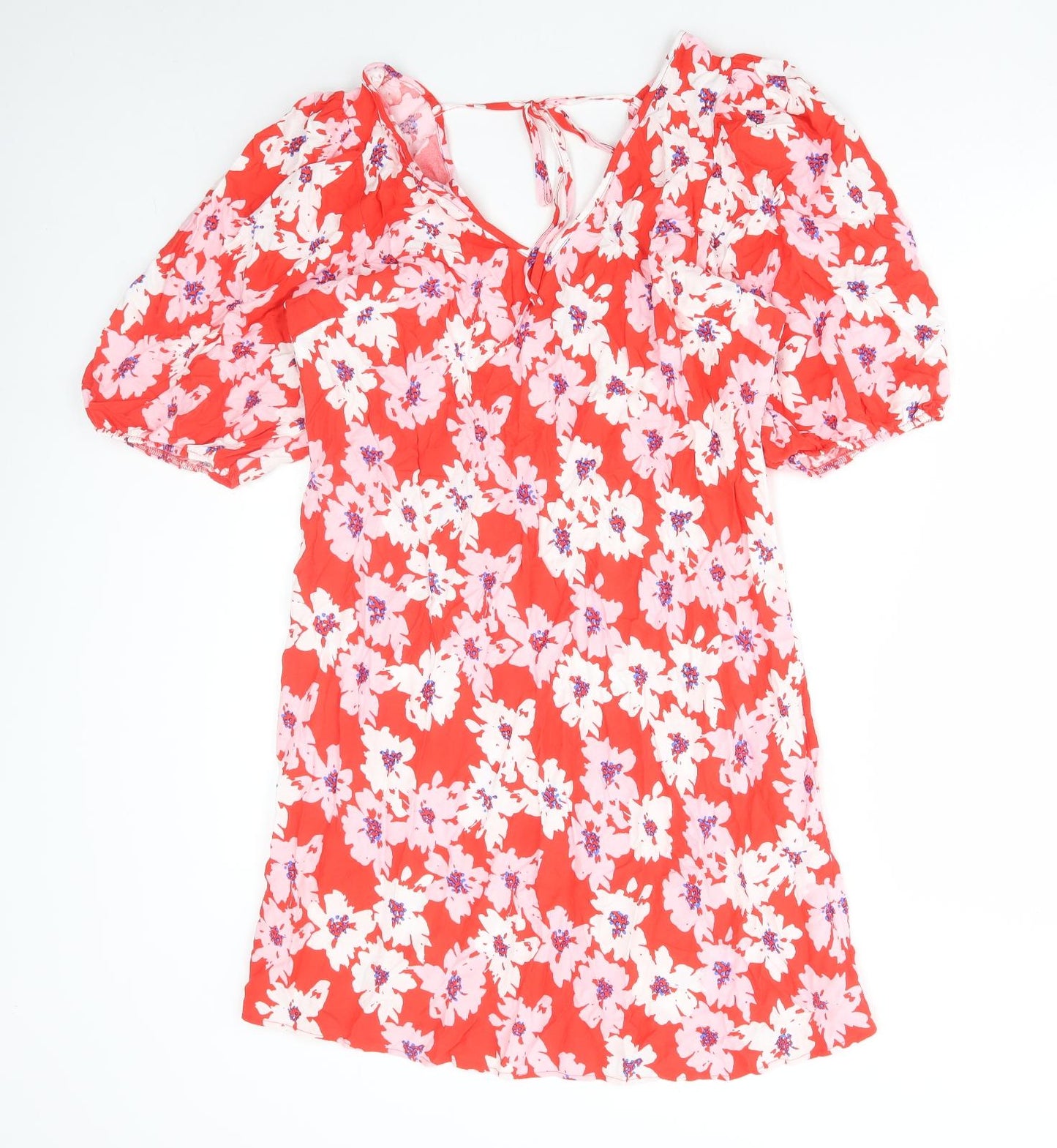 George Womens Red Floral Viscose A-Line Size 12 V-Neck Tie