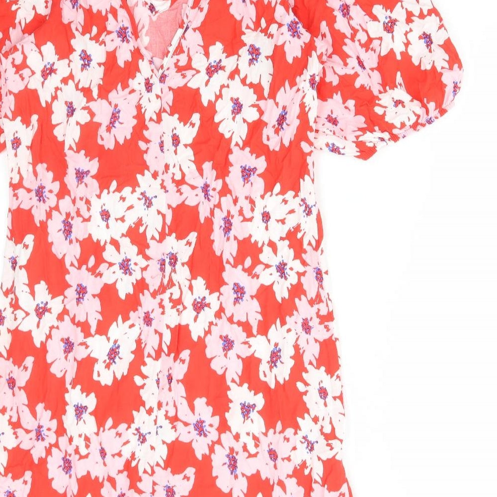 George Womens Red Floral Viscose A-Line Size 12 V-Neck Tie